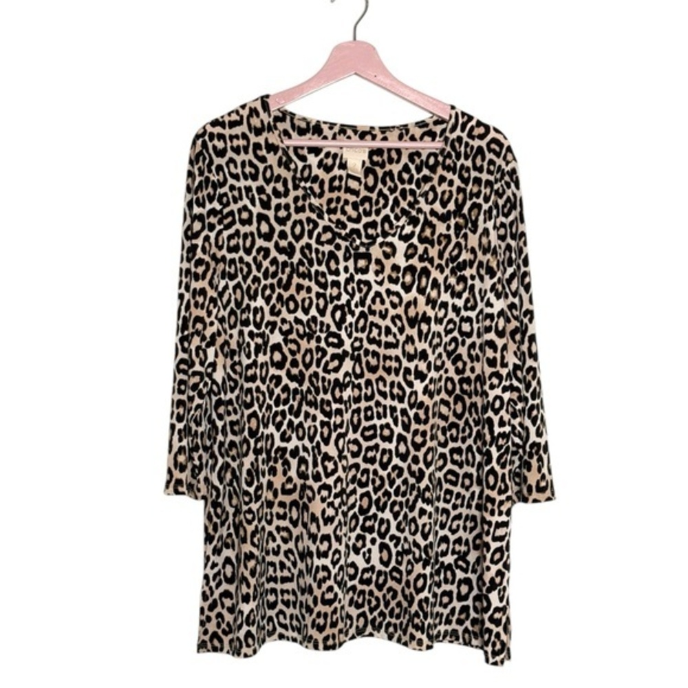 Chico’s leopard top long sleeve scoop neck animal‎ print shirt size 2 (US 12)